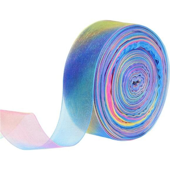 Rainbow Organza Satin Ribbon 1 Inch x 50 Yards Sheer Colorful Ribbon for Crafts - Picture 1 of 8
